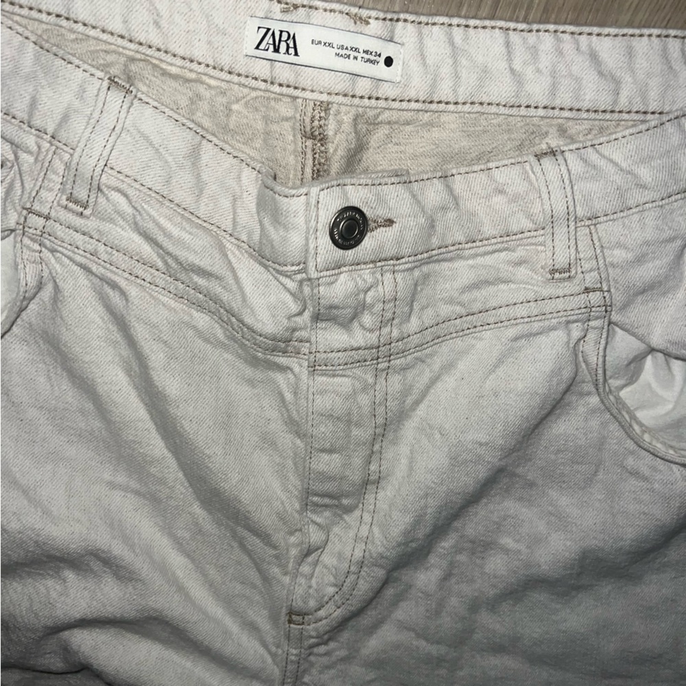 Zara Wide Leg Pants Women’s Size 14 Cotton Linen Relaxed Fit High Rise Neutral - Picture 14 of 15